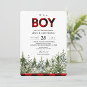 Watercolor groene dennenboom & rode buffalo geruit kaart (Staand voorkant)