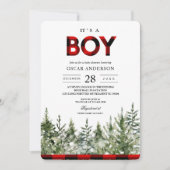 Watercolor groene dennenboom & rode buffalo geruit kaart (Voorkant)