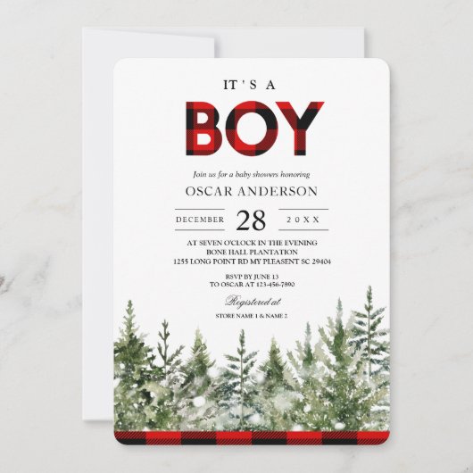 Watercolor groene dennenboom  & Rode Buffalo Plaid Kaart (Voorkant)