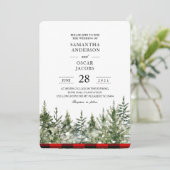 Watercolor groene dennenboom  & rode Buffalo Plaid Kaart (Staand voorkant)