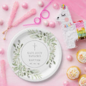 Watercolor Groene Doop Christening Papieren Bordje (Feest)