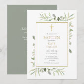 Watercolor Groene Doop Christening QR Code Kaart (Voorkant / Achterkant)