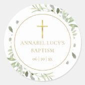 Watercolor Groene Doop Christening Ronde Sticker (Voorkant)
