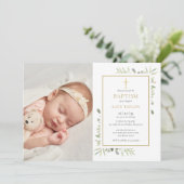 Watercolor Groene Doop Foto Kaart (Staand voorkant)