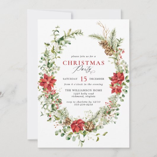 Watercolor Groene Elegante Bloemrijke Kerstfeest Kaart (Voorkant)