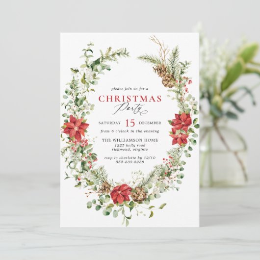 Watercolor Groene Elegante Bloemrijke Kerstfeest Kaart (Staand voorkant)