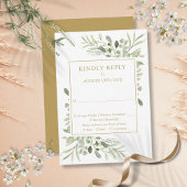 Watercolor Groene Elegante Gouden Bruiloft RSVP Kaartje