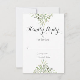 Watercolor Groene Elegante Scriptie Bruiloft RSVP Kaartje