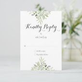 Watercolor Groene Elegante Scriptie Bruiloft RSVP Kaartje (Staand voorkant)
