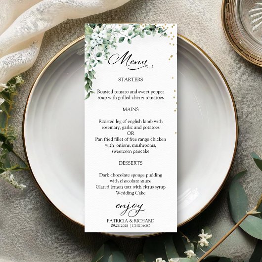 Watercolor Groene Elegante Trouwmenu Kaarten