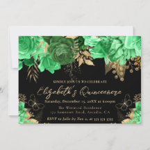 Watercolor groene en gouden bloemen Quinceanera