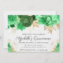 Watercolor groene en gouden bloemen Quinceanera