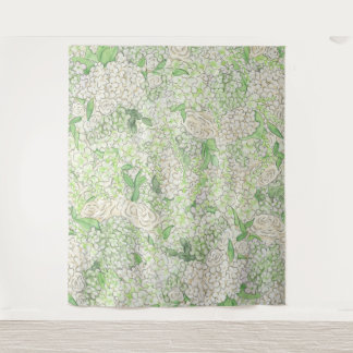 Watercolor groene en witte hortensia kam wandkleed