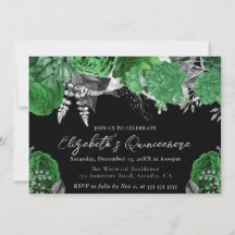 Watercolor Groene en Zilveren Rozen Quinceanera