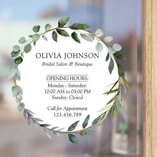 Watercolor Groene Eucalyptusbladeren Openingstijde Raamsticker