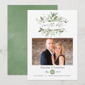 Watercolor Groene Foto Bruiloft Save The Date (Voorkant / Achterkant)