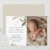 Watercolor Groene Foto Doopfeest Kaart (Voorkant / Achterkant)