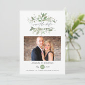 Watercolor Groene Foto Huwelijk Save The Date (Staand voorkant)