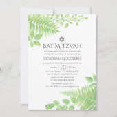 Watercolor Groene Gebladerte Bat Mitzvah Kaart (Voorkant)