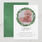 Watercolor Groene Geboorteaankondiging Fotokaart Aankondiging (Voorkant / Achterkant)
