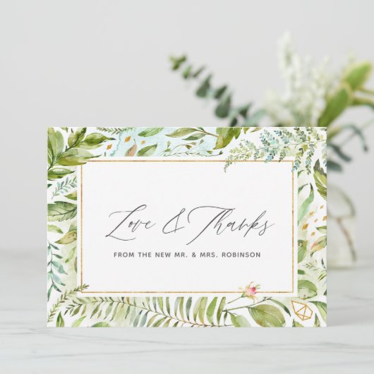 Watercolor Groene Huwelijk Bedankkaart (Staand voorkant)