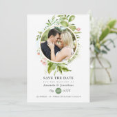 Watercolor Groene Huwelijksfoto Save The Date (Staand voorkant)