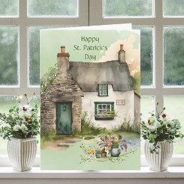 Watercolor groene Ierse cottage St. Patrick's Day Kaart