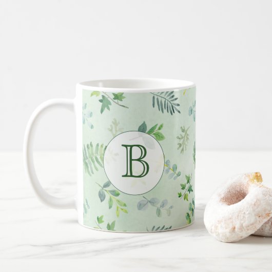 Watercolor Groene Initialen Koffiemok (Met donut)