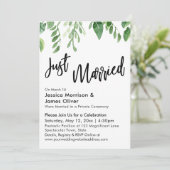 Watercolor Groene Just Married Viering Kaart (Staand voorkant)