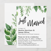 Watercolor Groene Just Married Viering Kaart (Voorkant / Achterkant)