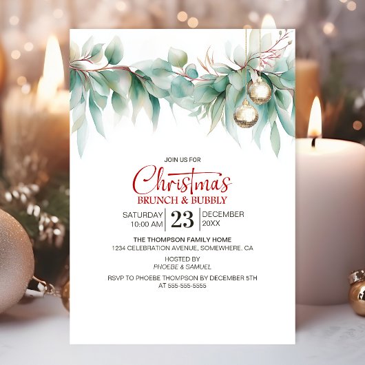Watercolor Groene Kerst Brunch Kaart