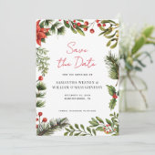 Watercolor Groene Kerst Huwelijk Save The Date (Staand voorkant)