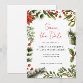 Watercolor Groene Kerst Huwelijk Save The Date (Voorkant / Achterkant)