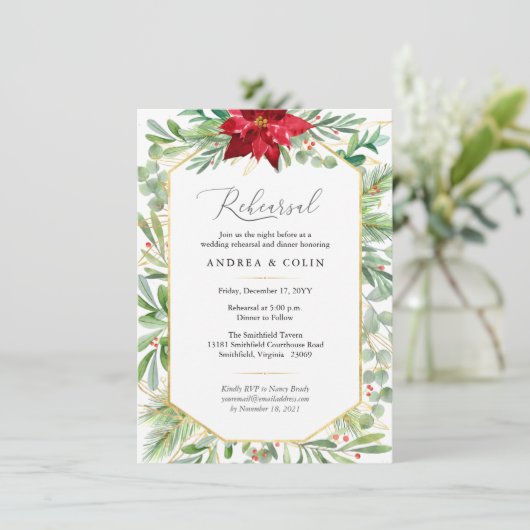 Watercolor Groene Kerst Oefendiner Kaart (Staand voorkant)