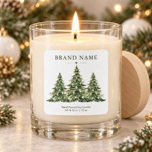 Watercolor Groene Kerstbomen Kaarslabel Vierkante Sticker