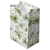 Watercolor Groene Klavertjes & Krullen Medium Cadeauzakje (Voorkant Gekanteld)