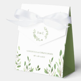 Watercolor groene krans monogram bruiloft groen bedankdoosjes