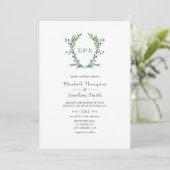 Watercolor Groene Laurel Crest Monogram Bruiloft Kaart (Staand voorkant)
