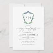 Watercolor Groene Laurel Crest Verloving Feest Kaart (Voorkant)