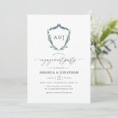 Watercolor Groene Laurel Crest Verloving Feest Kaart (Staand voorkant)