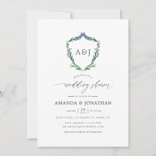 Watercolor Groene Lauriers Krans Trouwfeest Kaart (Voorkant)