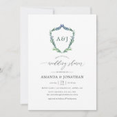 Watercolor Groene Laurus Crest Trouwfeest Kaart (Voorkant)