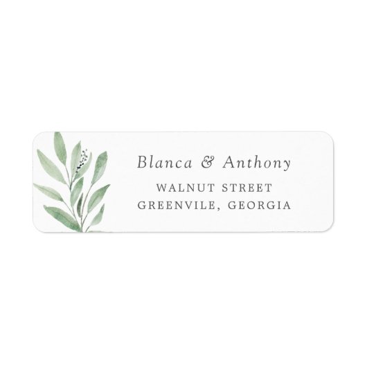 Watercolor Groene Olijftak Label Adres (Voorkant)