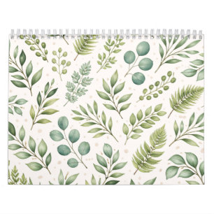 Watercolor Groene Patroon Botanische Bladeren Kalender