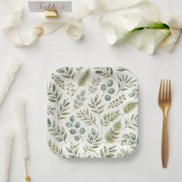 Watercolor Groene Patroon | Botanische Bladeren Papieren Bordje