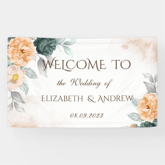 Watercolor Groene Rozen Bruiloft Spandoek (Horizontaal)