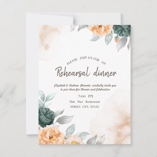 Watercolor Groene Rozen Rehearsal Dinner Kaart (Voorkant)