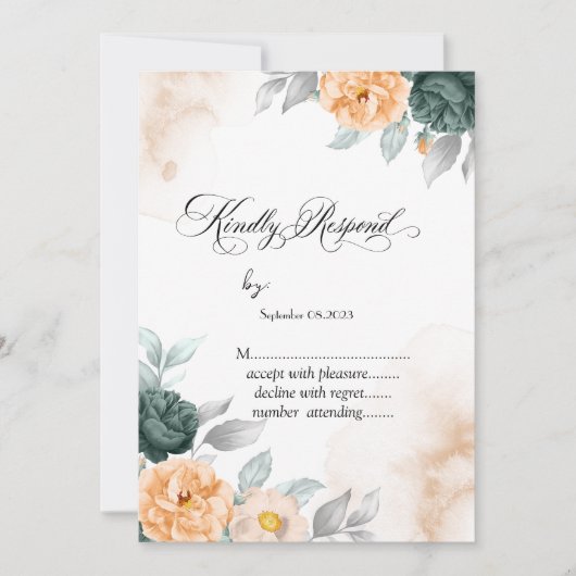 Watercolor Groene Rozen RSVP Kaart (Voorkant)