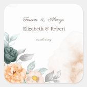 Watercolor groene rozen vierkante sticker (Voorkant)