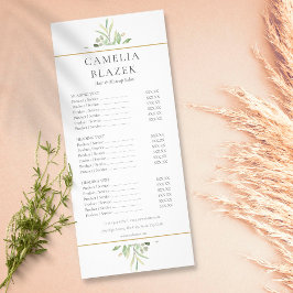 Watercolor Groene Salon Service Menu
